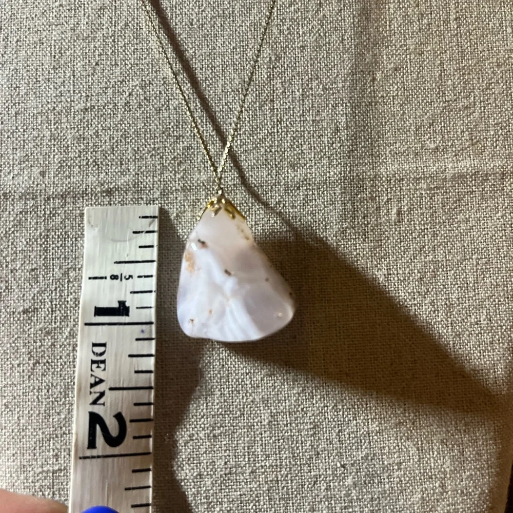 Flower Agate Smooth Stone Pendant on Delicate Gold Chain - Picture 7 of 7